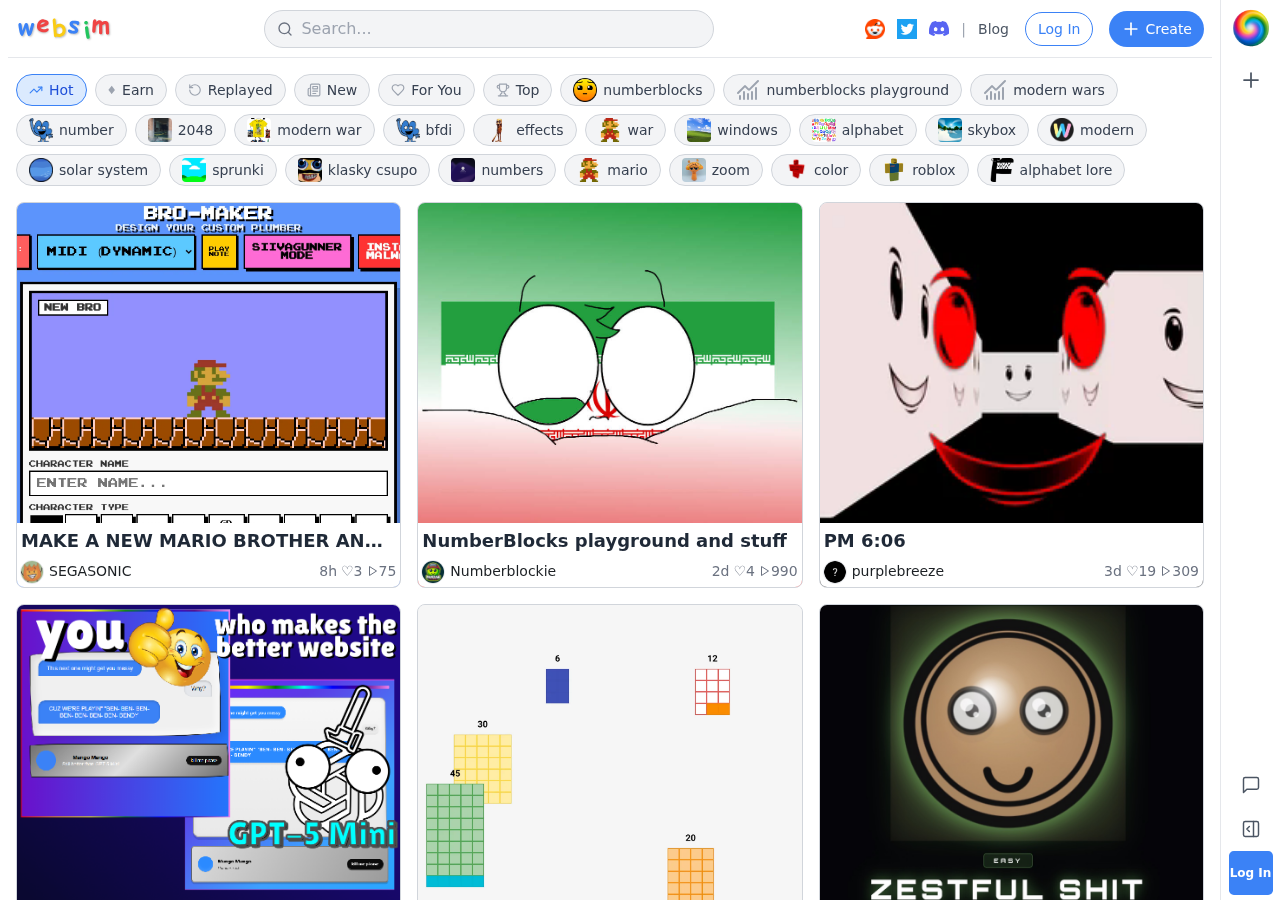 WebSim with generated interactive content